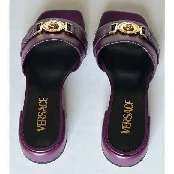 VERSACE Medusa Women's Plum Sandals 7 US (37 Euro) 1014748 Spain NIB $900 - Picture 9 of 15